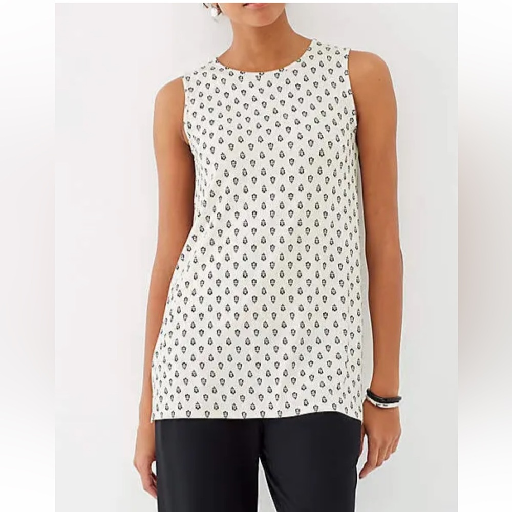 J.Jill Wearever Long Tank tunic Cream floral stamp M
